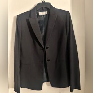 Tahari ASL Pinstripe Blazer Jacket Sz 8 navy blue 2 Button Closure NWT